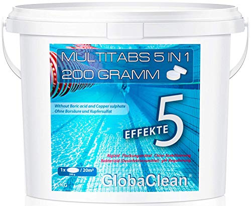 GlobaClean 5 kg Chlor Multitabs 5 in 1 200g | Chlortabletten für Pool | Hochwirksame Poolchemie Poolpflege von GlobaClean