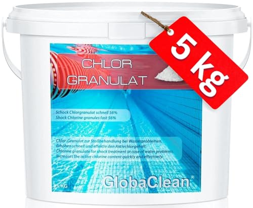 GlobaClean 5 kg Chlorgranulat für Pool, organisch, Schnell Schock Chlor Granulat zur Stoßchlorung schnelllöslich Pools Schwimmbad von GlobaClean