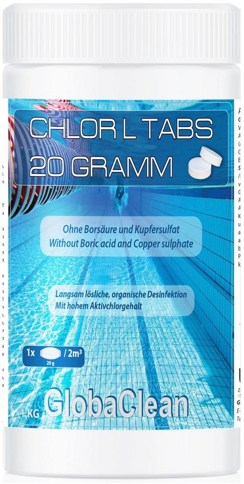 GlobaClean Chlortabletten 1 kg Pool Chlor L Tabs 20g von GlobaClean