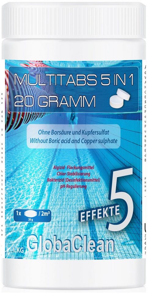 GlobaClean Chlortabletten 1 kg Pool Chlor Multitabs 5in1 20g von GlobaClean