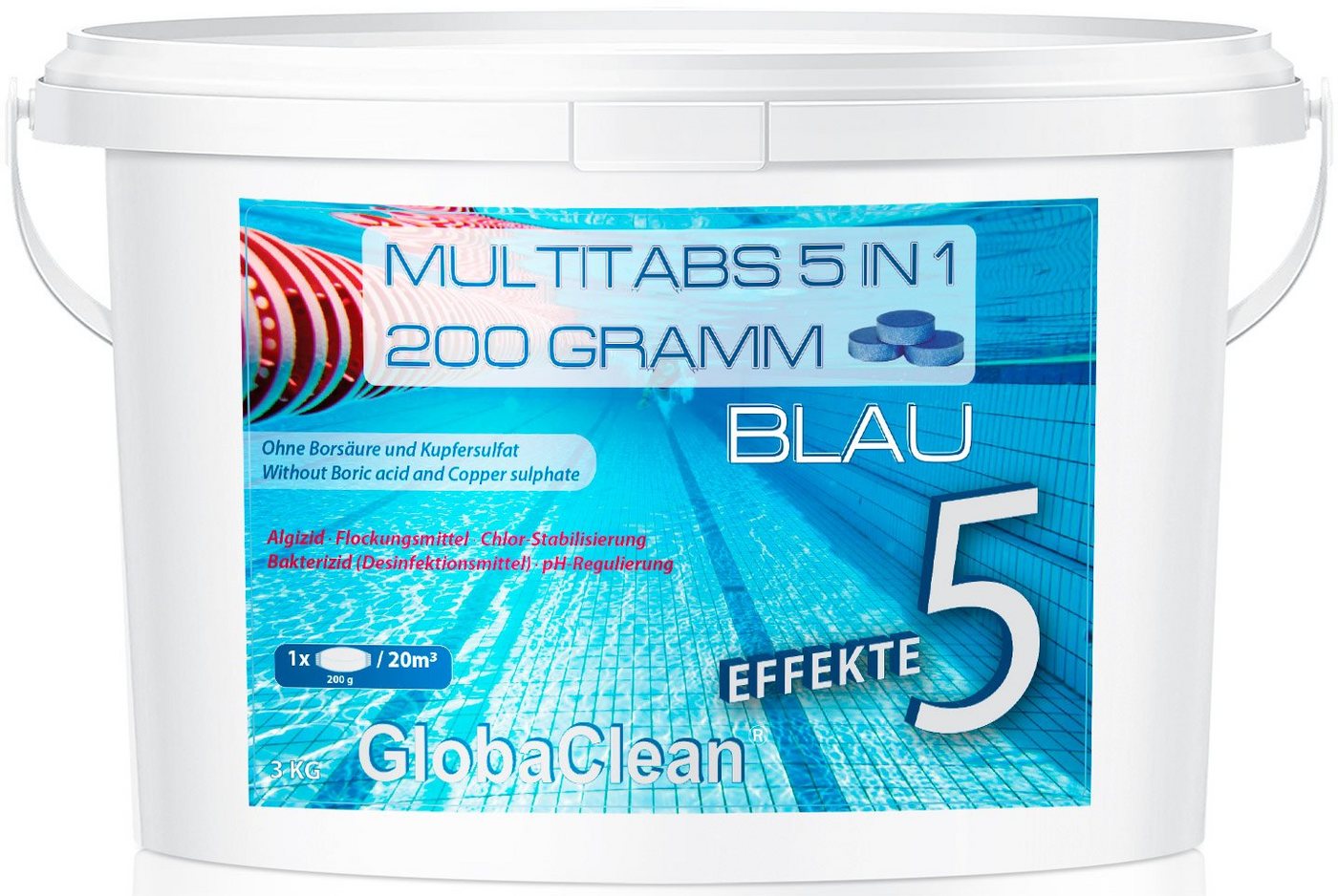GlobaClean Chlortabletten 3 kg Pool Chlor Multitabs 5in1 200g BLUE, (3kg) von GlobaClean