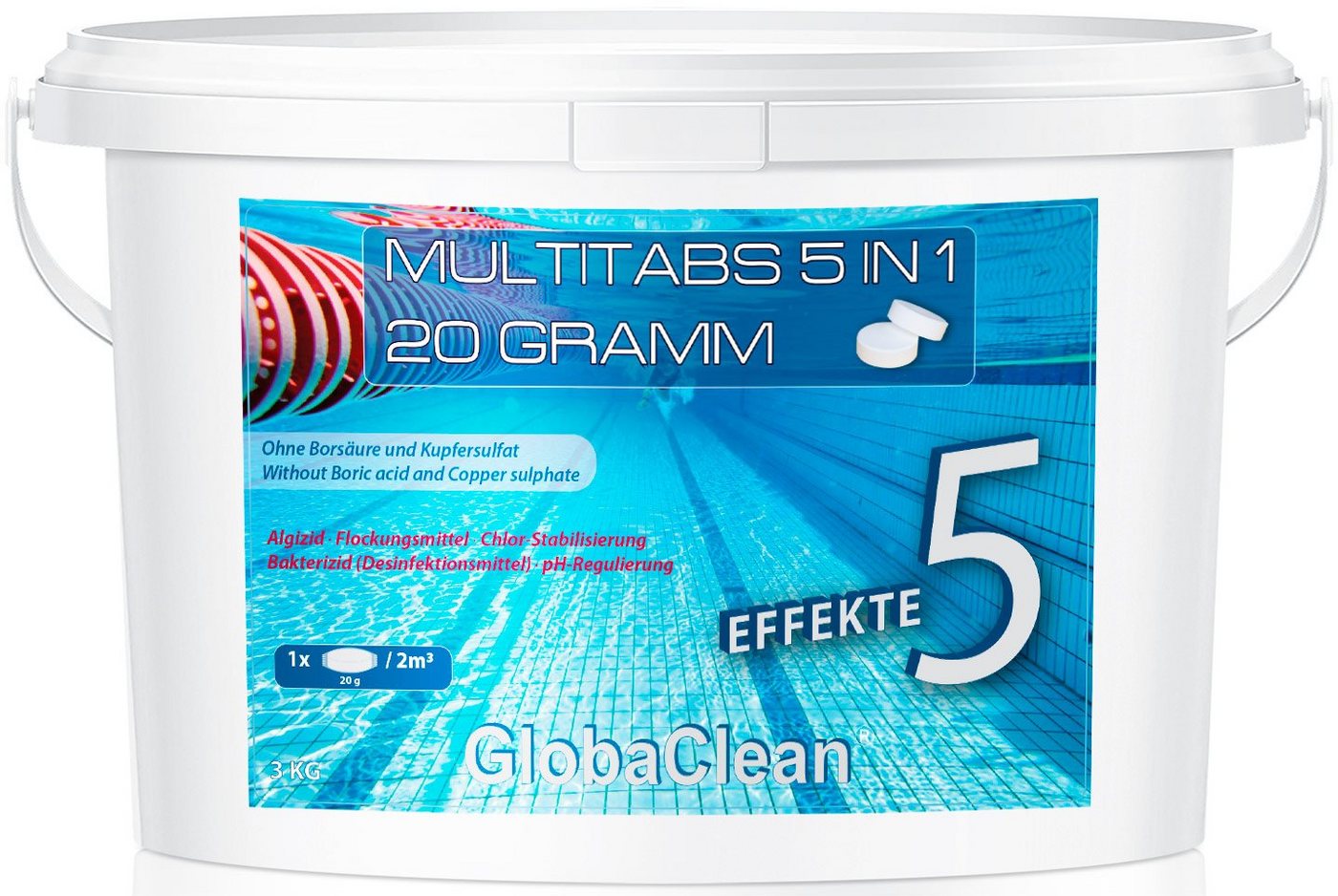 GlobaClean Chlortabletten 3 kg Pool Chlor Multitabs 5in1 20g von GlobaClean