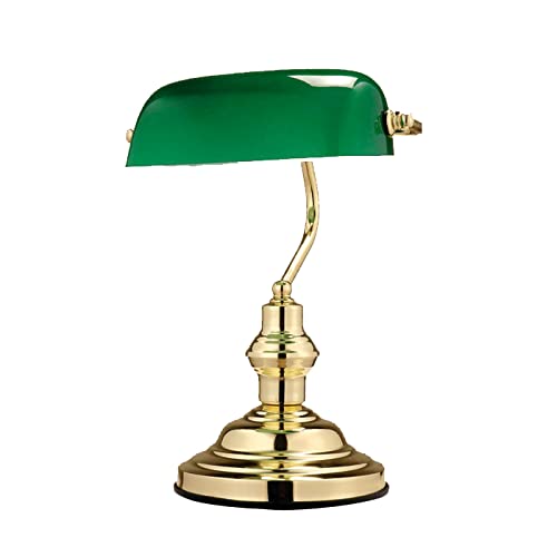 Globo Tischlampe Bankerleuchte Metall mit Schirm Nachttischlampe grün Tischlampe, Glasschirm Kabelschalter, 1x E27, HxT 36x25 cm von Globo
