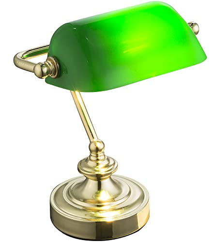 Schreibtischlampe Gold Retro Tischlampe Vintage Bankerlampe Grün Messing Nachttischlampe Metall Bankers Lamp Lampenschirm Stehlampe Akrylglas Höhe 24 cm von Globolightings