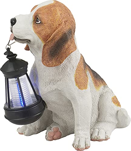 Solarleuchte Garten für Außen Hund mit Laterne Solarlampe Gartenlampen Solar Gartendeko (Dekoleuchte, LED, Höhe 26 cm, Braun Weiß, inklusive Leuchtmittel) von Globolightings