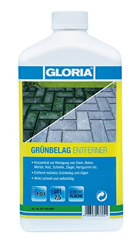 GLORIA Grünbelag Entferner | 1 L Konzentrat | Algenentferner | Reinigungsmittel Outdoor| selbsttätig mit Langzeitschutz | entfernt Grünbelag & Algen | Außenbereich von Gloria