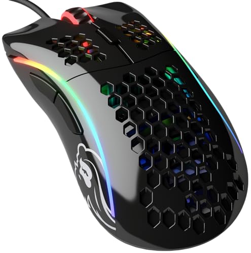 Glorious Gaming Model D Wired Gaming Mouse – superleichtes Wabendesign mit 68 g, RGB-Beleuchtung, ergonomisch, Pixart 3360 Sensor, Omron-Schaltern, PTFE-Füße, 6 Tasten – Glänzend Schwarz von Glorious