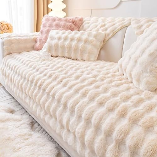 Gluhbirnen Kaninchen Plüsch Sofabezug, Sofa überwurfdecke, Sofa Überwurf, Sofaschoner rutschfest, Warmer Super Weicher Plush Sofabezug für Sofa, Milchweiß, 30 * 35CM von Gluhbirnen