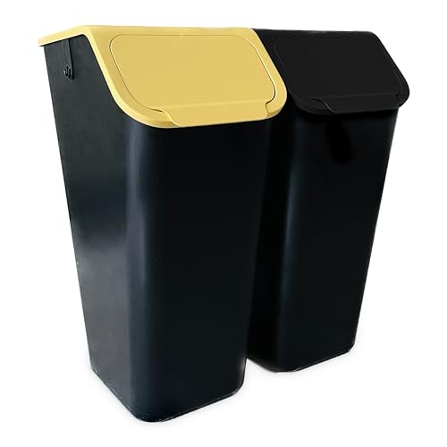 Go Practic 2-er Mülleimer-Set Küche Mülltrennsystem 2x Mülleimer 35l mit Deckel und 2-Pack Bioaktivkohlefilter Stapelbar CLICK-Funktion von Go Practic