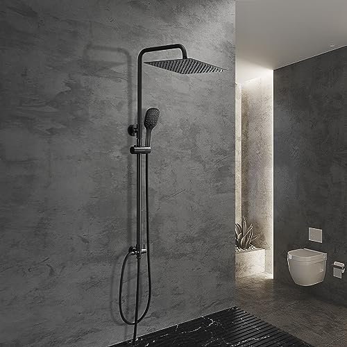 Görbach Duschset Duschsystem Überkopfbrauseset Duschstange Duschsäule ohne Duscharmatur matt schwarz mit 2525 Regenduschkopf von Görbach