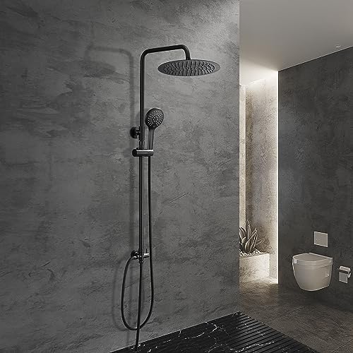 Görbach Duschset Duschsystem Überkopfbrauseset Duschstange Duschsäule ohne Duscharmatur matt schwarz mit D25 Regenduschkopf von Görbach