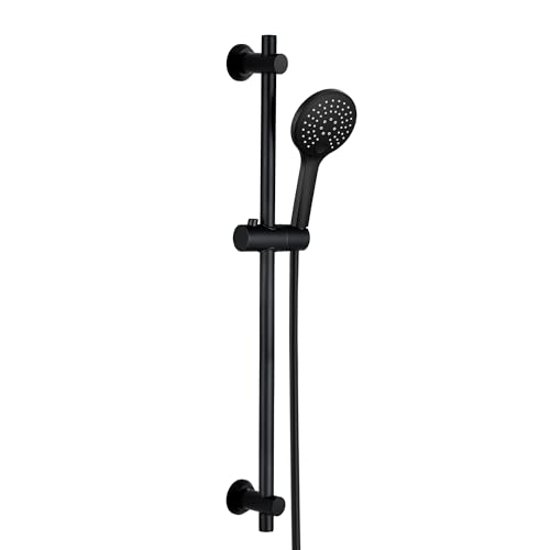 Görbach Duschset Rail Shower kit Duschsystem mit Handbrause Duschstange Handbrauseschlauch Brausestangeset 0.7m (D12, schwarz) von Görbach