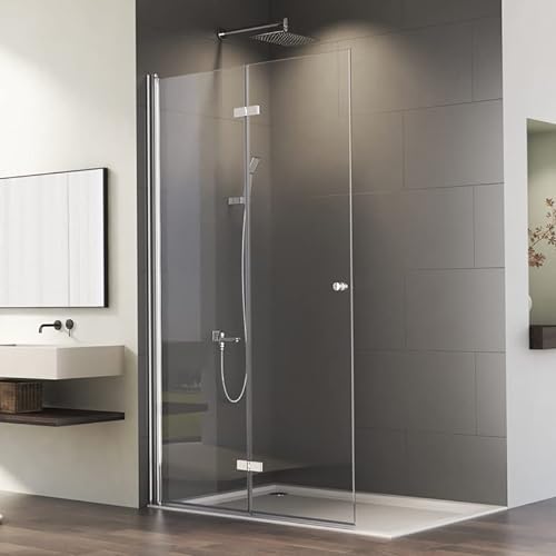 Walk in Faltbar Duschkabine 120x185cm Einzelne Falttür Walk-in Silber Duschwand Drehfalttür mit 6mm Nano ESG-Sicherheitsglas, Begehbare Dusche Duschabtrennung Duschtür beidseitig 180° schwenkbar von Goezes