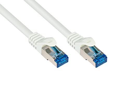 Good Connections Cat.6A Ethernet LAN Patchkabel mit Rastnasenschutz RNS, S/FTP, PiMF, halogenfrei, 500MHz, OFC, 10-Gigabit-fähig (10/100/1000/10000-Base-T Ethernet Netzwerke) - z.B. für Patchpanel, Switch, Router, Modem - weiß, 40m von Good Connections