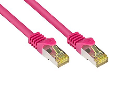 Good Connections RJ45 Ethernet LAN Patchkabel mit Cat. 7 Rohkabel und Rastnasenschutz RNS, S/FTP, PiMF, halogenfrei, 500MHz, OFC, 10-Gigabit-fähig (10/100/1000/10000-Base-T Ethernet Netzwerke) - z.B. für Patchpanel, Switch, Router, Modem - magenta, 0,5 m von Good Connections