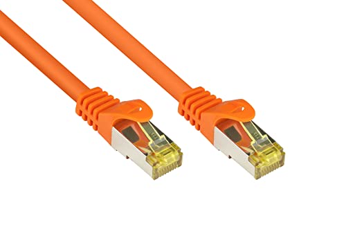 Good Connections RJ45 Ethernet LAN Patchkabel mit Cat. 7 Rohkabel und Rastnasenschutz RNS, S/FTP, PiMF, halogenfrei, 500MHz, OFC, 10-Gigabit-fähig (10/100/1000/10000-Base-T Ethernet Netzwerke) - z.B. für Patchpanel, Switch, Router, Modem - orange, 1,5 m von Good Connections
