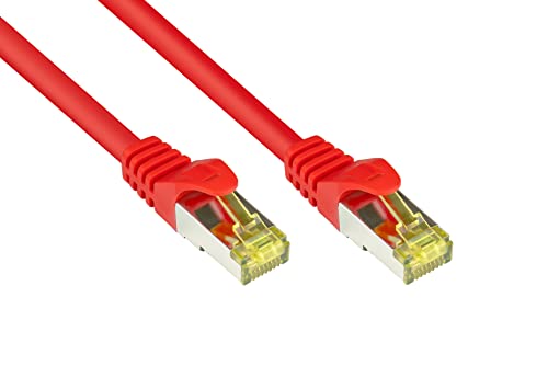 Good Connections RJ45 Ethernet LAN Patchkabel mit Cat. 7 Rohkabel und Rastnasenschutz RNS, S/FTP, PiMF, halogenfrei, 500MHz, OFC, 10-Gigabit-fähig (10/100/1000/10000-Base-T Ethernet Netzwerke) - z.B. für Patchpanel, Switch, Router, Modem - rot, 10 m von Good Connections
