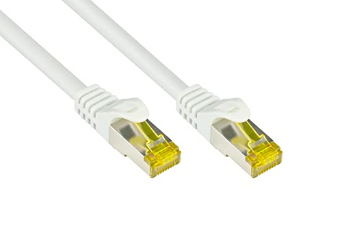 Good Connections RJ45 Ethernet LAN Patchkabel mit Cat. 7 Rohkabel und Rastnasenschutz RNS, S/FTP, PiMF, halogenfrei, 500MHz, OFC, 10-Gigabit-fähig (10/100/1000/10000-Base-T Ethernet Netzwerke) - z.B. für Patchpanel, Switch, Router, Modem - weiß, 3 m von Good Connections
