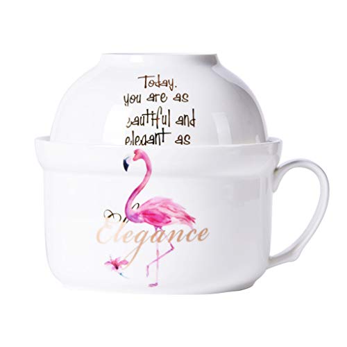 Kreative Flamingo Instant Nudel Schüssel Mit Deckel Nette Keramik Suppenschüssel Studentenwohnheim Schüssel Haushalt Ramen Salatschüssel Japanisches Geschirr von Good Life