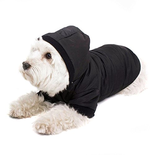 GOODS+GADGETS Schwarzer Hundemantel mit Kapuze; Schicke Hunde-Jacke Hundeanorak für Ihren Hund; Größe XL-XXL (46cm) von GOODS+GADGETS