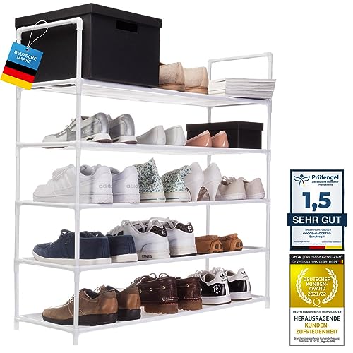 XXL Schuhregal 91 x 88 x 30 cm Schuhablage mit 5 Ablagen für 25 Paar Schuhe als Schuhschrank und Schuhständer - weiß von GOODS+GADGETS