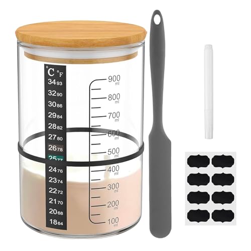 Goowafur Sourdough Starter Jar Kit, Mit Skalenthermometer, Klares, Rundes Sauerteig-Starterglas Aus Glas, Mit Fütterungsdatumsband, Thermometern, Schaber, Backzubehör Für Sauerteigbrot von Goowafur