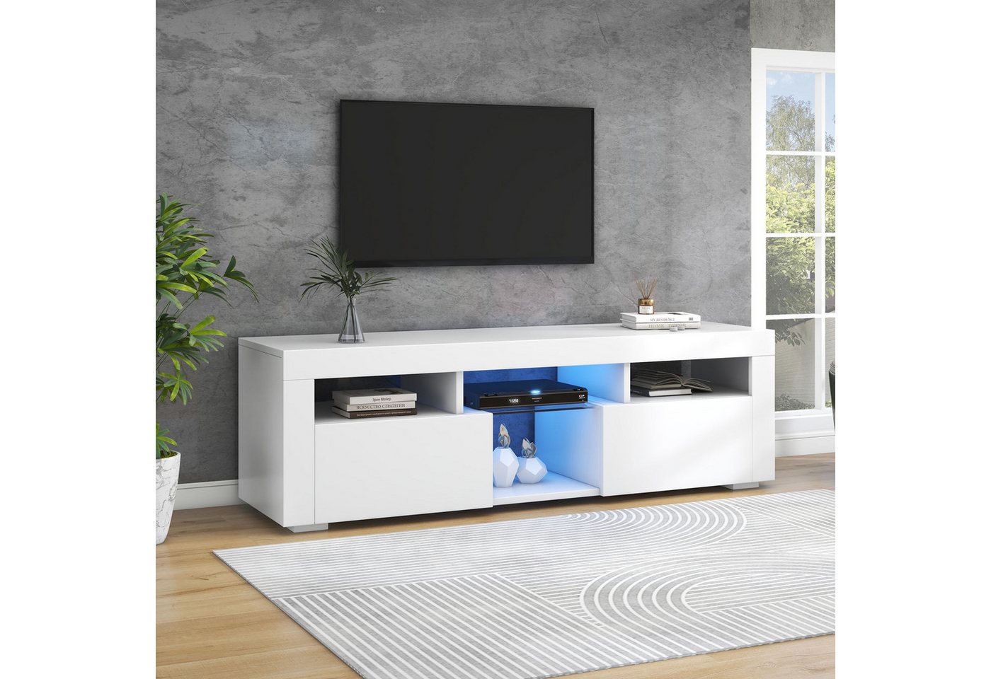 Gotagee TV-Schrank 140cm Hochglanz-TV-Panel Modern TV-Schrank TV lowboard Beistellschrank eine vielseitige Aufbewahrungslösung für Ihr Wohnzimmer von Gotagee