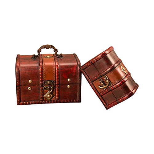 Gotetiso 2er Set Große + Truhe Holz Klein Schatztruhe Schatzkiste Piratenkiste Holzbox mit Deckel Geschenk Box Verschließbar Holztruhe im Vintage für Hochzeit und Geburtstag von Gotetiso