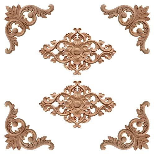 Gotetiso 6 Stücke Holzornamente Wandornamente Holz Geschnitzte Möbel Appliques Ornamente Holz Ecke Onlay Applique Holz Verzierung Unlackiert DIY Möbel Hause Tür Decor von Gotetiso