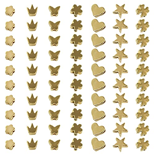 Gotetiso 70 Stück Abstandshalter Perlen für Armbänder Sortiert Herzform Sternform Metall Perle Gemischte Distanzperlen Handgefertigt Bastelperlen Goldene Perlen DIY Lose Perle von Gotetiso