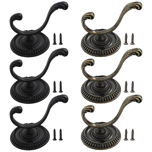 Gotetiso Haken Vintage Schwarz 6 Stück Bronze Vintage Wand Kleiderhaken Garderobenhaken Schwarz Vintage Schlafzimmer Mantel Hut Haken Türhaken Mantelhaken Retro Wandhaken mit Schrauben für Home von Gotetiso