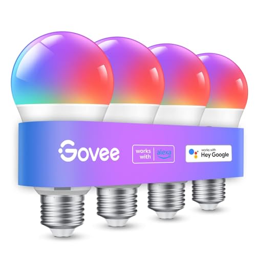 Govee Smarte Glühbirne E27, Farbwechsel mit Musiksynchronisation Lampe, 54 Szenen, 16 Millionen DIY-Farben, WiFi & Bluetooth LED Smart Bulb Funktionieren mit Alexa Google Assistant Heim-App, 4 Stück von Govee