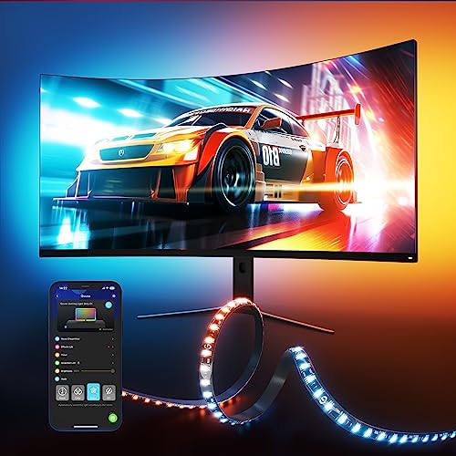 Govee Gaming Light Strip G1, LED Strip PC Hintergrundbeleuchtung, Smart RGBIC LED Streifen für 24-26 Zoll PC, Doppelte Lichtperlen mit 123 Szenenmodi, kompatibel mit Alexa und Google Assistant von Govee