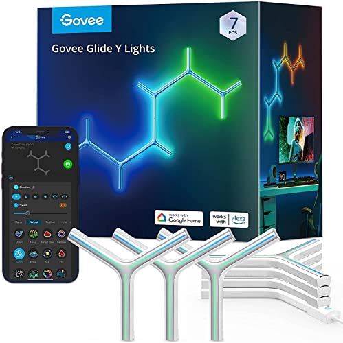 Govee Glide Y Lights, RGBIC LED Gaming Lights, Smart Home DIY Kreative Deko Lights mit Musik Sync & 40+ Szenenmodi, Wi-Fi Wandleuchten für Wohnen, Schlafzimmer, 7er Pack von Govee