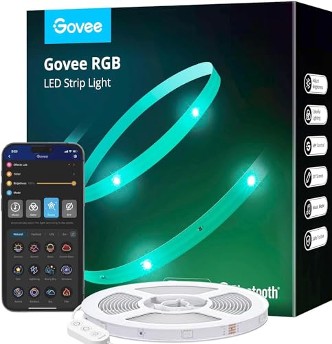 Govee LED Strip 15m, Bluetooth RGB LED Streifen mit App-Steuerung, Farbwechsel, Musik Sync, 64 Szenenmodus, Lichterkette für Schlafzimmer, Wohnzimmer, Haus, Bar, Party, Fest 15M von Govee
