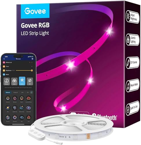 Govee LED Strip 20m, Bluetooth RGB LED Streifen mit App-Steuerung, Farbwechsel, Musik Sync, 64 Szenenmodus, Lichterkette für Schlafzimmer, Wohnzimmer, Haus, Bar, Party, für Halloween deko 20M von Govee