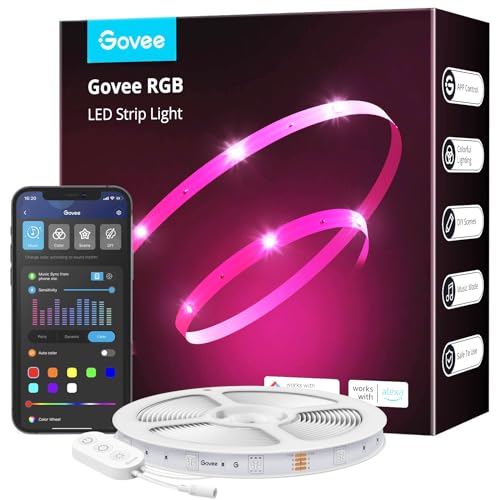 Govee LED Strip Smart RGB WiFi LED Streifen, Lichterkette Band App Steuerung WLAN mit Alexa und Google Assistant, Musik Sync Farbwechsel DIY Deko für Schlafzimmer Küche Wohnzimmer 10m von Govee