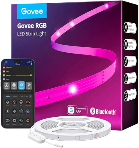 Govee LED Strip 30m, Bluetooth RGB LED Streifen mit App-Steuerung, Farbwechsel, Musik Sync, 64 Szenenmodus, Lichterkette für Schlafzimmer, Wohnzimmer, Haus, Bar, Party, Fest 30M von Govee
