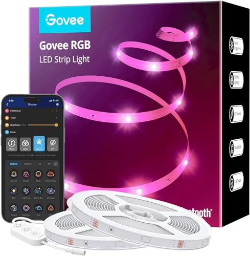 Govee LED Strip 40m, Bluetooth RGB LED Streifen mit App-Steuerung, Farbwechsel, Musik Sync, 64 Szenenmodus, Lichterkette für Schlafzimmer, Wohnzimmer, Haus, Bar, Party, Fest 40M von Govee