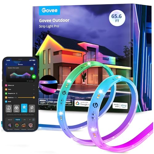 Govee Outdoor LED Strip 20m, RGBIC Pro mit Warmweiß und Kaltweiß, IP65 Wasserdicht LED Streifen mit Alexa, DIY Mehrfarbig für Dach Balkon Garten von Govee