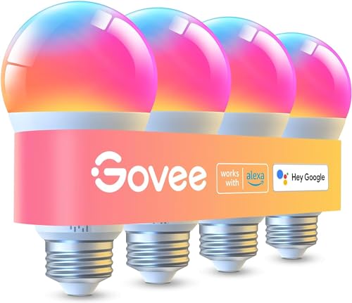Govee Smart Glühbirne E27, 1000LM RGBWW Led Lamp App dimmbar, Wi-Fi & Bluetooth Smart Bulbs 75W, 54 Szenen, 16 Millionen DIY-Farben, Funktioniert mit Alexa & Google Assistant, 4 Stück von Govee