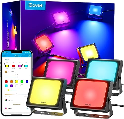 Govee Smart LED Strahler, RGBICWW WiFi Outdoor Strahler Funktioniert mit Alexa, 2700-6500K, dimmbares LED-licht mit Farbwechsel, IP66 wasserdicht, 4er Pack Weihnachtsdeko Outdoor von Govee