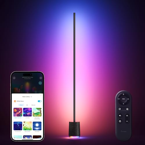 Govee Stehlampe Pro, 2100 Lumen RGBIC LED Lampe mit Bluetooth Lautsprecher und weißem Rauschen, funktioniert mit Alexa, 16 Millionen Farben, Musiksynchronisation, Stehleuchte für Wohnzimmer, Schwarz von Govee