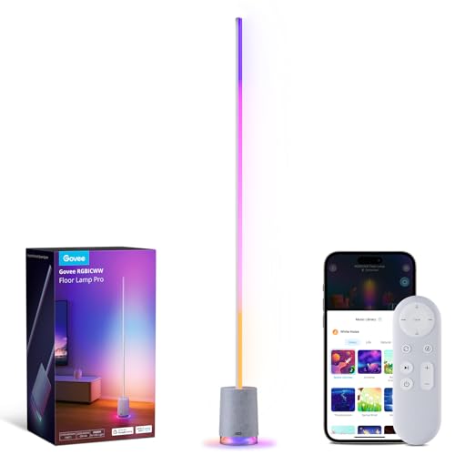 Govee Stehlampe Pro, 2100 Lumen RGBIC LED Lampe mit Bluetooth Lautsprecher und weißem Rauschen, funktioniert mit Alexa, 16 Millionen Farben, Musiksynchronisation, Stehleuchte für Wohnzimmer, Grau von Govee