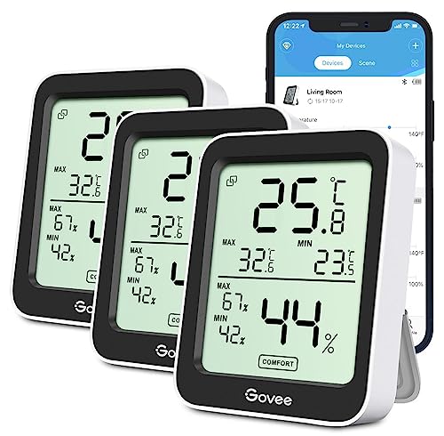 Govee Thermometer Hygrometer, Mini LCD Digital Thermometer Hygrometer Innen mit Benachrichtigungs Alarm, Präzise Hygrometer Temperatur mit APP, Datenspeicherung für Gewächshaus Weinkeller (3 pack) von Govee