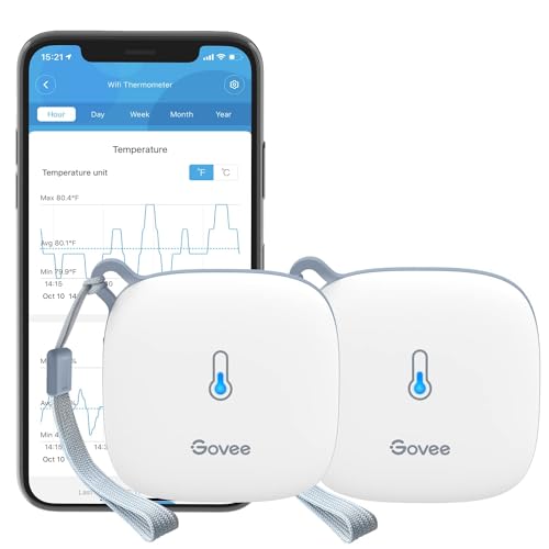 Govee WLAN Thermometer Hygrometer Innen 2er Pack, WiFi Temperatur und Luftfeuchtigkeitmessgerät mit App Benachrichtigung und Datenspeicherung, geeignet für Gewächshaus, Weinkeller von Govee