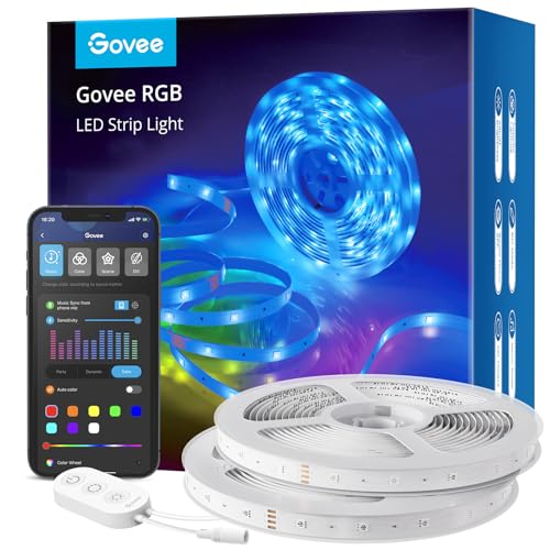 Govee WiFi LED Strip 10m, Smart RGB LED Streifen 2x5m, App-steuerung, Farbwechsel, Musik Sync, funktioniert mit Alexa und Google Assistant von Govee