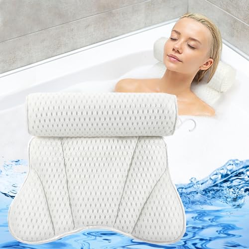 Badewannenkissen, Nackenkissen Badewanne, 4D Mesh Badewannenkissen Nacken, Ergonomisches Badekissen für Badewanne mit 6 Saugnäpfen, für Home Spa und Badewannen Home Spa, Stützt Kopf, Nacken, Rücken von Gowkeey