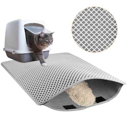 Katzenklo Matte, 46×60cm Waben Design Katzenstreu Matte, Wasserdichte Doppelte Matte Katzenklo, Faltbar Katzenmatte Katzenklo, Katzenstreu Unterlege, Matte Katzentoilette, Cat Litter Mat, Schwarz von Gowkeey