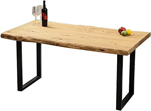 Gozos Berne Esstisch Massivholz aus Baumstamm - Holztisch Esszimmer 120x80 aus massiven Holz mit U-Metallbeinen - Baumkantentisch handgefertigt aus Echtholz - Tisch mit massiver Tischplatte 50mm von Gozos